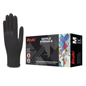 Strong-5 Pudrasız Siyah Nitril Muayene Eldiveni - 100'lük Kutu